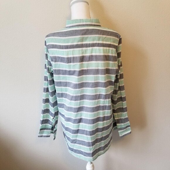 Natural Reflections Womens Large Green & Grey Striped Button-Down Shirt - Picture 5 of 5